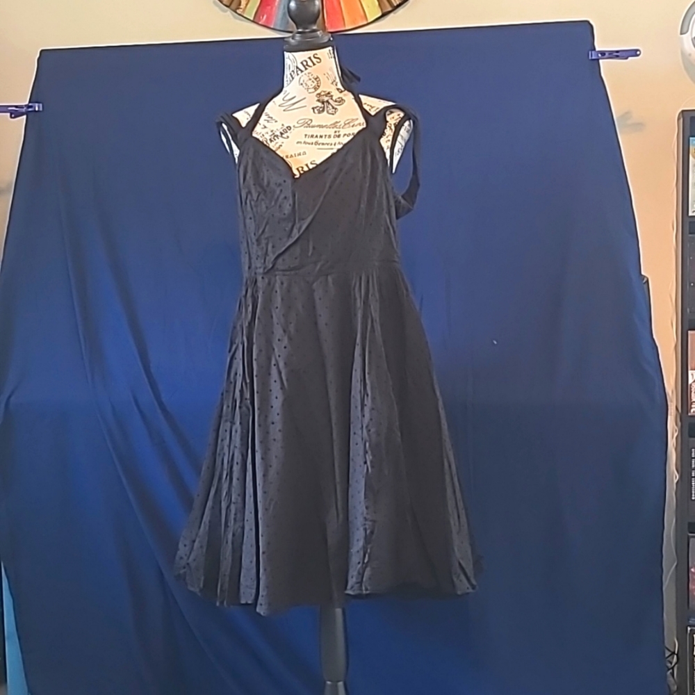 Hell Bunny 2X fits like XL Black flocked dot swing dress!